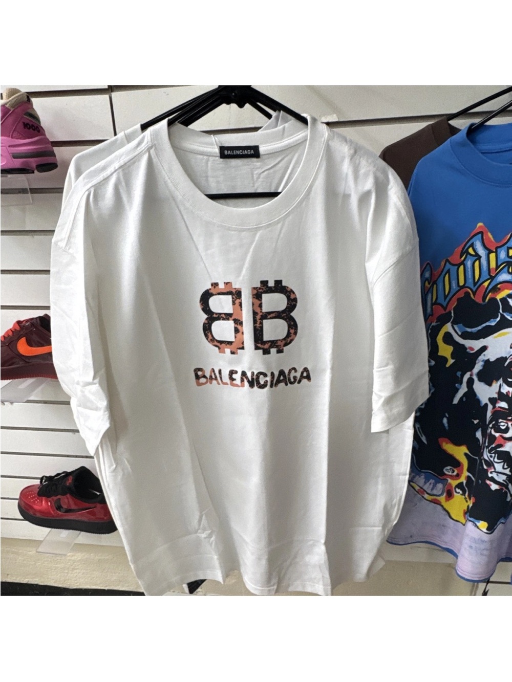 Balenciaga White Short-Sleeve Logo Tee with Patterned BB